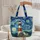 Lighthouse Small House Starry Night Sky Swirling Stars Rolling Hills Quilted Tote Bag - 5