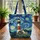 Lighthouse Small House Starry Night Sky Swirling Stars Rolling Hills Quilted Tote Bag - 3