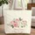 Soft Pink Roses Peony Cherry Blossom Personalized Name Floral Bouquet Gift Quilted Tote Bag - 1