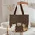 White Spotted Cats Earthy Leaves Fish Bones Paw Prints - Everyday Pet Lover Gift with Name Quilted Tote Bag - 5