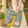 Giraffe Personalized Name Hoop Sunflowers Botanical Wildlife Lover Gift Quilted Tote Bag - 4