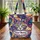 Cat Face Green Eyes Organic Swirls Leaf Garland Mosaic Background Personalized Gift Quilted Tote Bag - 3