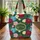 Peonies Roses Tropical Leaves Leopard Print Medallion with Gold Leaf Border - Everyday Tote Gift Quilted Tote Bag - 3