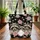 Three Curious Raccoons Pink Roses Green Leaves Your Name Floral Wreath - Wildlife Lover Gift Quilted Tote Bag - 3