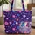 Cobalt Blue Magenta Butterflies Ornate Rose Wreath Vines Heart Shapes - Daily Use Gift Quilted Tote Bag - 1