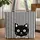 Black Cat Face White Whiskers Pinstripes - Silver Ribbon Cat Lover Gift Quilted Tote Bag - 1