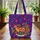 Purple Teal Orange Yellow Cat Organic Swirls Floral Leaves - Cat Lover Gift Quilted Tote Bag - 3