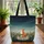 Fox Wildflower Field Twinkling Golden Lights Starry Night Sky - Wildlife Lover Gift Quilted Tote Bag - 3