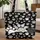 Black White Paw Prints Storybook Name Ribbon - Everyday Dog Cat Lover Gift Quilted Tote Bag - 1