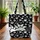 Black White Paw Prints Storybook Name Ribbon - Everyday Dog Cat Lover Gift Quilted Tote Bag - 3