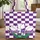 Tulips Leaves Checkerboard Tulip Lovers Quilted Tote Bag - 1