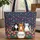 Three Cats Folk Art Flowers Floral Wreath Garden Scene - Cat Lover Everyday Gift Quilted Tote Bag - 1