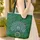 Emerald Green Peacock Damask Botanical Fanned Tail - Gift for Wildlife Lovers Quilted Tote Bag - 4