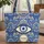 Blue Yellow Concentric Nazar Amulet Laurel Waves Ornate Floral Good Luck Gift Quilted Tote Bag - 1