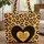 Distressed Personalized Black Heart Leopard Spots - Everyday Carry Gift Quilted Tote Bag - 1