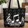 Black White Scattered Musical Notes Treble Clef Staff Lines - Music Lover Gift for Musician Quilted Tote Bag - 1