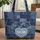 Denim Patchwork Name Heart Applique - Homespun Textile Craft Gift Quilted Tote Bag - 1