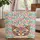 Textured Line Cat Face Teal Green Eyes Floral Wreath Name Organic Leaf - Cat Lover Everyday Gift Quilted Tote Bag - 1