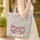 Textured Line Cat Face Teal Green Eyes Floral Wreath Name Organic Leaf - Cat Lover Everyday Gift Quilted Tote Bag - 4