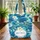Aquatic Sea Turtle Plumeria Fronds Ocean Waves Bubbles Name Medallion Wildlife Lover Gift Quilted Tote Bag - 3