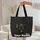 Matte Black Gold Woman Portrait Swirling Flecks Feather - Artistic Bag Gift Quilted Tote Bag - 5