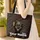 Matte Black Gold Woman Portrait Swirling Flecks Feather - Artistic Bag Gift Quilted Tote Bag - 4