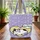 Sitting White Cat Dots Lavender Yellow Heart - Everyday Cat Lover Gift Quilted Tote Bag - 3