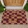 Deep Maroon Rustic Tan Checkerboard Outlined Circles - Home Decor Gift Doormat - 1