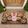 Pink Easter Bunny Happy Easter Please Stop Here Eggs Floral Field - Easter Holiday Decor Doormat - 1