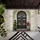Stone Archway Double Doors Boxwood Wreaths Potted Plants Lantern - Home Decor Doormat - 6
