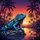 Blue Iguana Red Accents Tropical Sunset Towering Palms Lush Jungle - Wildlife Lover Gift Spare Tire Cover - 6