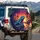 Blue Iguana Red Accents Tropical Sunset Towering Palms Lush Jungle - Wildlife Lover Gift Spare Tire Cover - 3