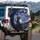 Flame Cypress Tree Village Skyline Glowing Stars Luminous Swirling Sky - Travel Essentials Spare Tire Cover - 3