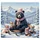 Fluffy Black Bear Fox Kits Snow-Capped Mountain Pine Winter Landscape - Wildlife Lover Gift Spare Tire Cover - 6