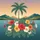 Hibiscus Palm Tree Layered Tropical Foliage Ocean Landscape - Car Decor Gift Spare Tire Cover - 6