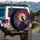 Black Wolf Howling Green Moon Mountain Cosmic Sky - Wildlife Lover Gift Spare Tire Cover - 3
