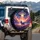 Purple-spotted Cow Flying Saucer Abduction - Cosmic Farmhouse Decor for Space Enthusiast Spare Tire Cover - 3