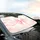 Flowing Pearlescent Sheen Fabric Folds Blush Pink Ribbons Bows Car Interior Upgrade Car Sunshade - 6