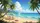 Tropical Beach Palm Trees Golden Sands Ocean Waters Umbrella Scene - Summer Road Trip Essentials Car Sunshade - 7