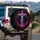 Crucified Figure Teal Skin Lime Crown Hot Pink Cross - Vehicle Decor Gift Spare Tire Cover - 3