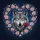 Grey Wolf Golden Eyes Red Rose Lavender Foliage Heart Wreath - Wildlife Lover Gift Spare Tire Cover - 6