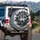 Realistic Wolf Head Luminous Eyes Dark Pine Trees Black White Forest - Wildlife Lover Gift Spare Tire Cover - 3
