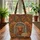 Highland Cow Peeking Rustic Doorway Autumn Leaves - Cow Lover Everyday Carry Gift Quilted Tote Bag - 3