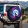 Silhouetted Wolf Howling Full Moon Pine Trees Nebula Sky - Nature Lover Gift Spare Tire Cover - 3