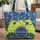 Hydrangeas Blue Botanical Leaf Garland Calligraphy - Everyday Carry Gift Quilted Tote Bag - 1