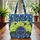 Hydrangeas Blue Botanical Leaf Garland Calligraphy - Everyday Carry Gift Quilted Tote Bag - 3