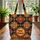 Folk Art Geometric Tile Red Orange Yellow Multi-Petal Flower Medallion Everyday Carry Gift Quilted Tote Bag - 3