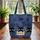 Black Cats Denim Pockets Wooden Name Sign - Everyday Carry Gift for Cat Lover Quilted Tote Bag - 3