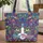 Organic Floral Leaf Cat Face Green Eyes - Everyday Carry Gift for Cat Lover Quilted Tote Bag - 1