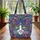 Organic Floral Leaf Cat Face Green Eyes - Everyday Carry Gift for Cat Lover Quilted Tote Bag - 3